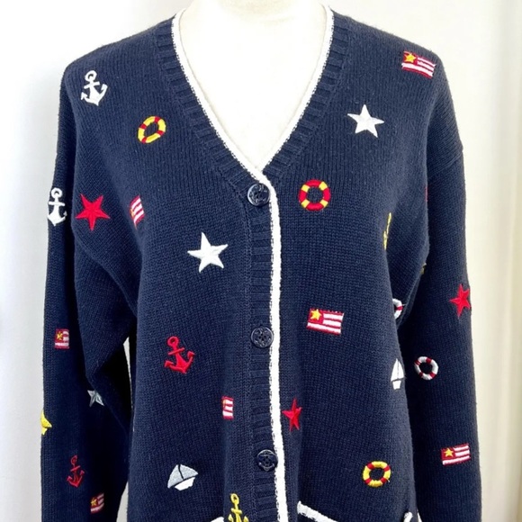 Vintage Marisa Christina Nautical Embroidery cardigan size medium - Picture 1 of 7